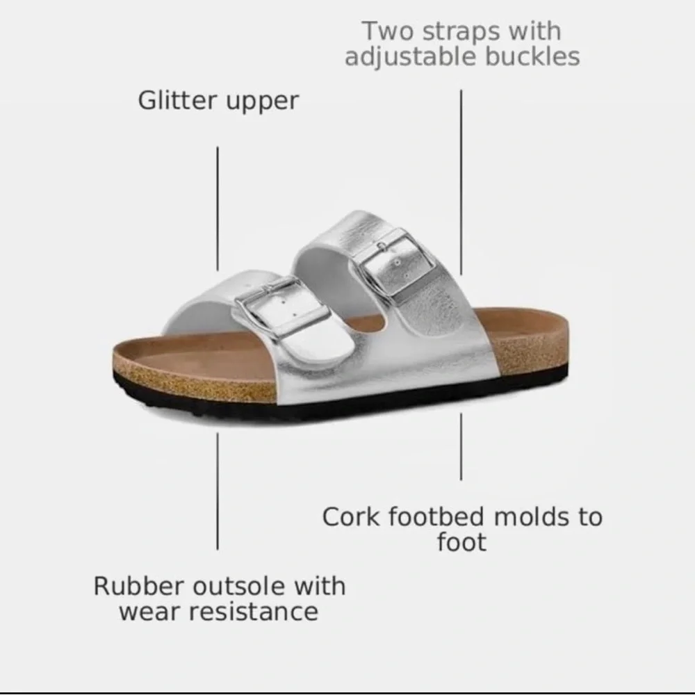 Bobbie Brooks Metallic Silver Double Buckle Sandals